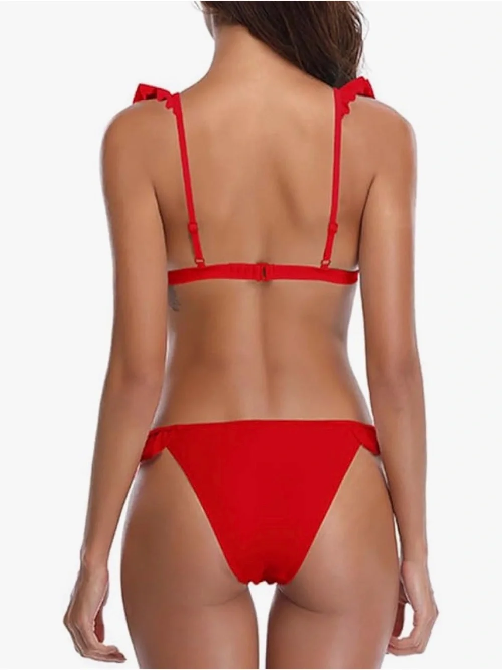 Red Ruffle V-Neck Bikini Set - Women Swim - Picture 2 of 9
